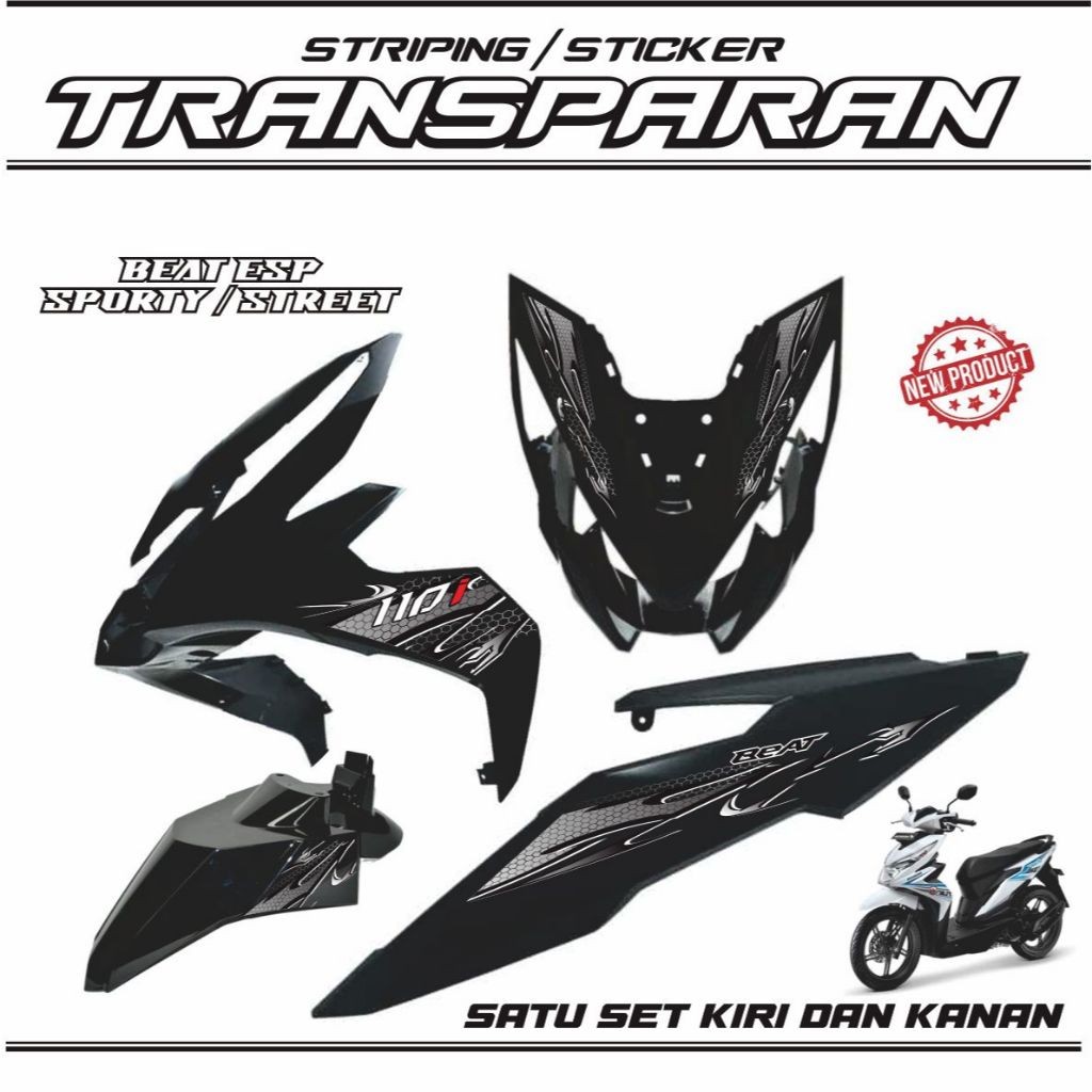 VARIASI SETIKER TRANSPARAN STRIPING POLET KEREN BEAT SPORTY / BEAT STREET 2017-2019 VARIASI