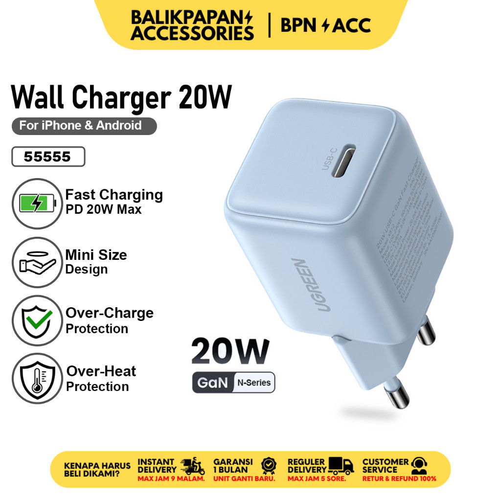 UGREEN Kepala Charger GaN N Series 20W iPhone iPad PD Type C Fast Charging - 55555 - BALIKPAPAN ACC