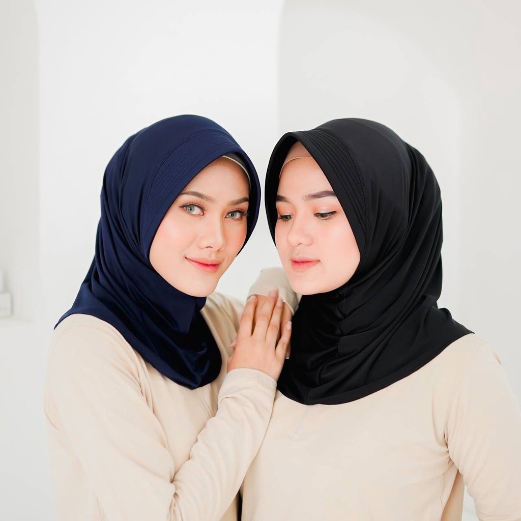 Hijab Sport Instan Bergo Olahraga Jersey Premium Khimar Pendek Pet Antem Anti Tembem Daily Sporty Re
