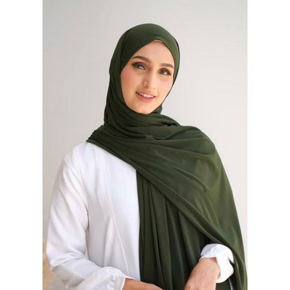 [TERBARU] Jilbab Pashmina Kaos Jersey polos Flowy Premium Hijab Strech Pasmina - hitam