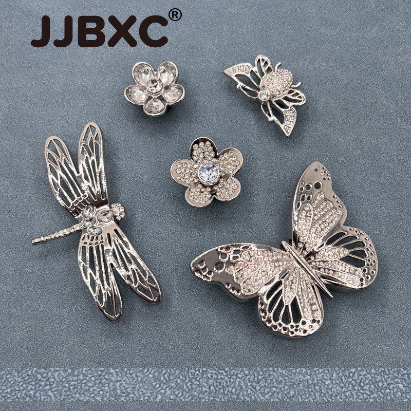 JJBXC cross metal charm Shoe Buckle Shoe Accessories Silver Butterfly Dragonfly Bee Shoes Flower DIY