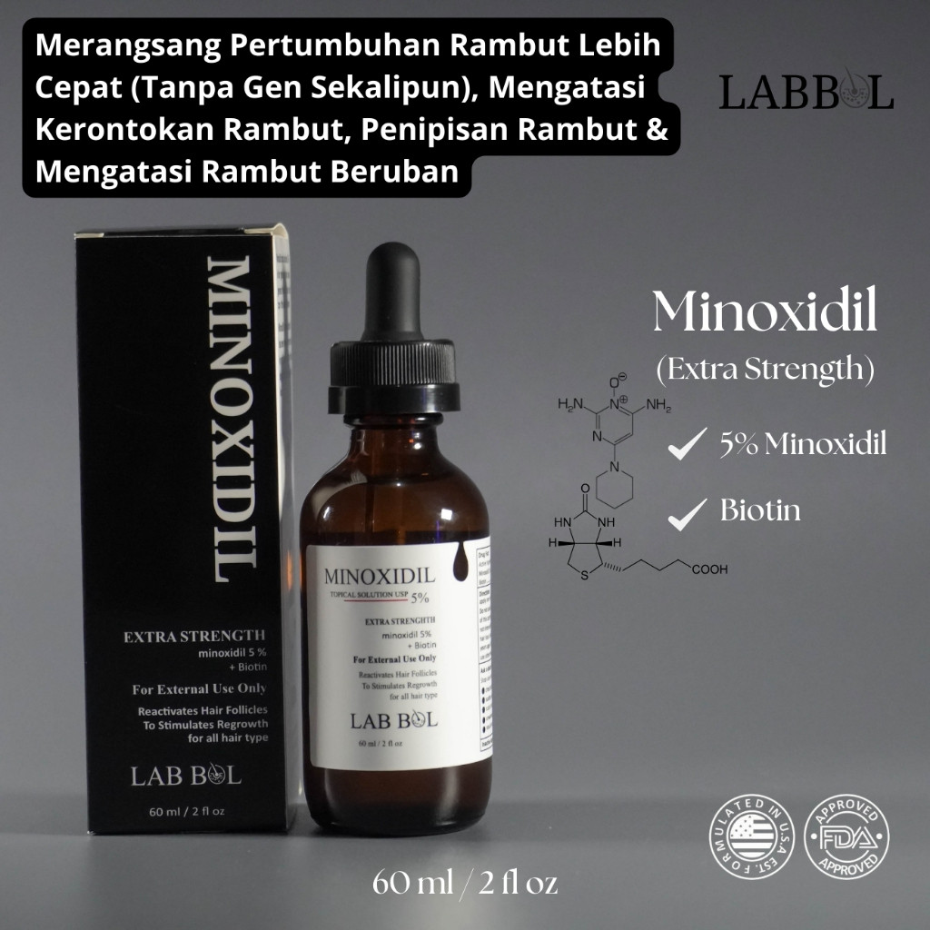 Labbol Original Minoxidil 5% 10% Biotin Formula Penumbuh Rambut Brewok Alis 60ml
