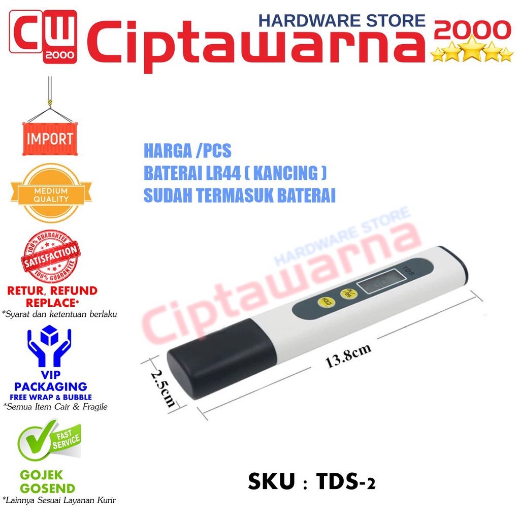 Pengukur TDS Meter Hidroponik Air Minum Water Treatment TDS-2