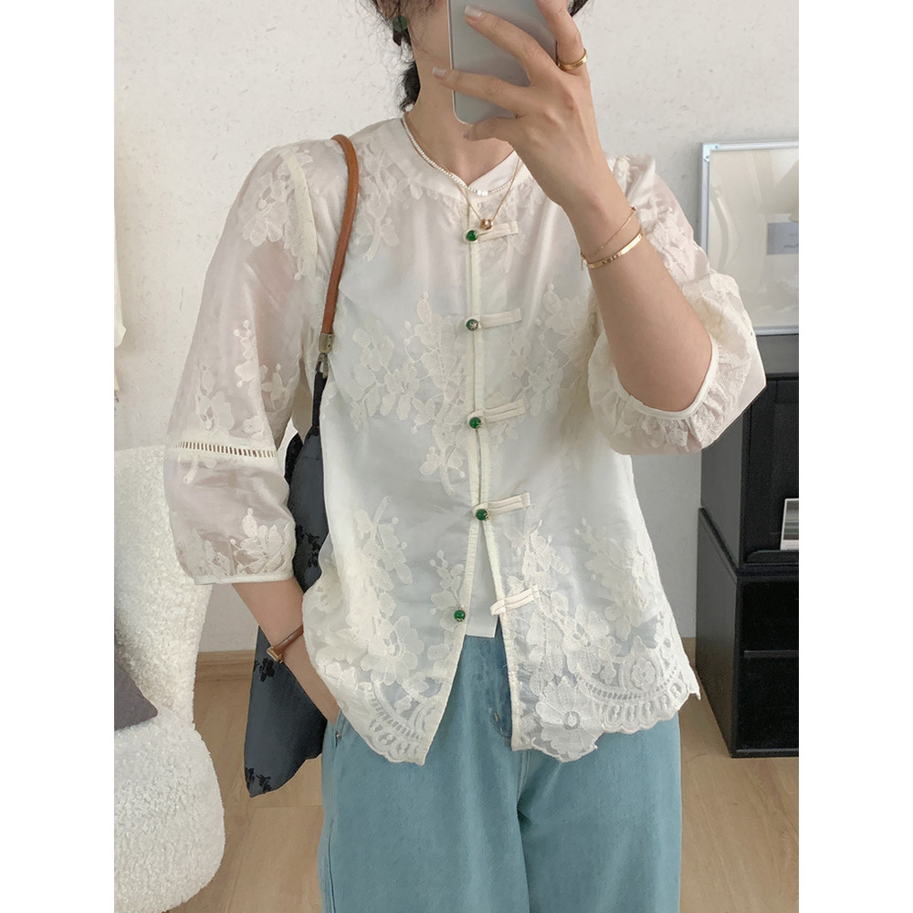 Jaket Kemeja Gaya Cina Berkualitas Tinggi untuk Wanita  Blus Gaya Cina Lengan Panjang