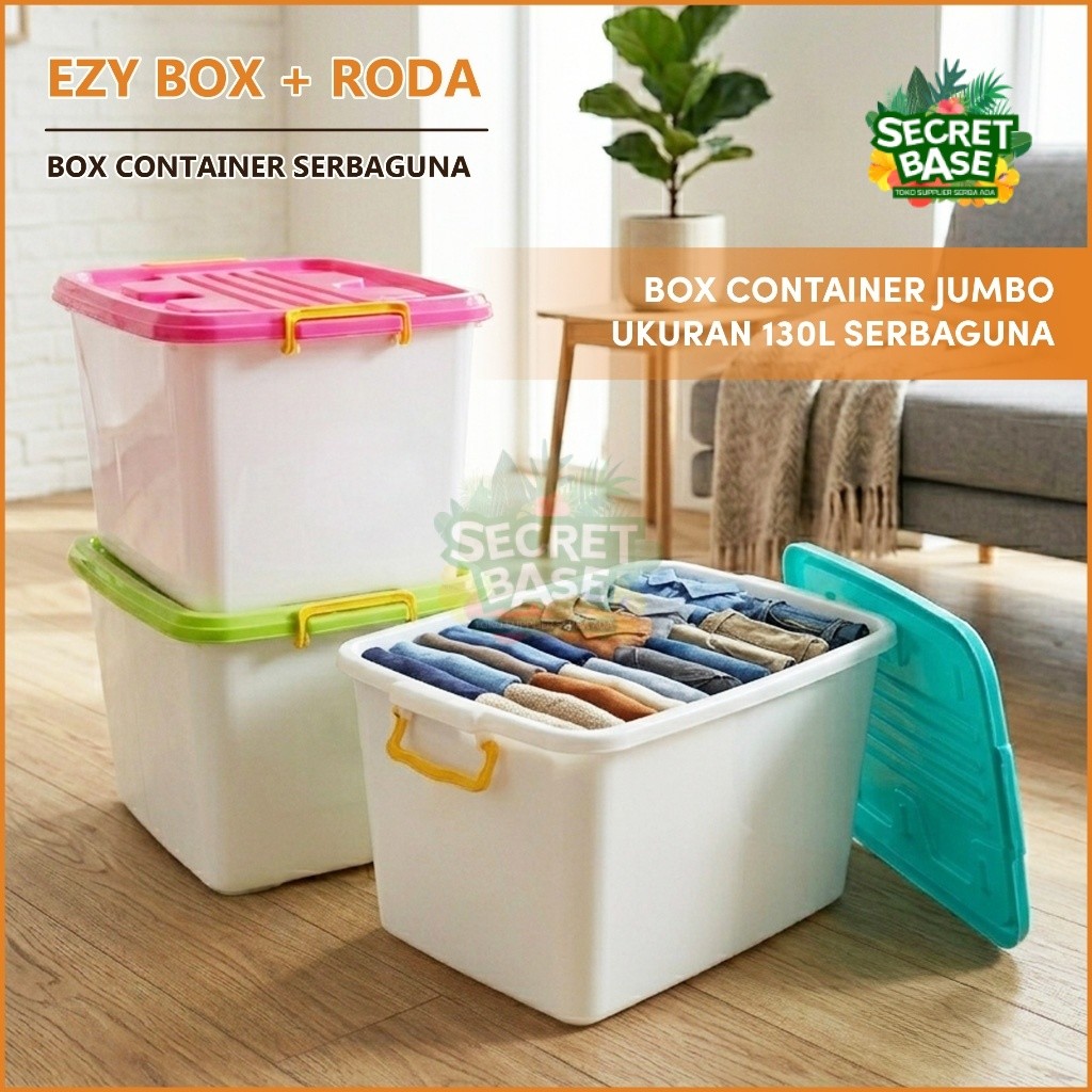 EZY BOX CONTAINER 130 LITER + RODA - Box Container / Kontainer Box Plastik / Box Jumbo 150 Liter