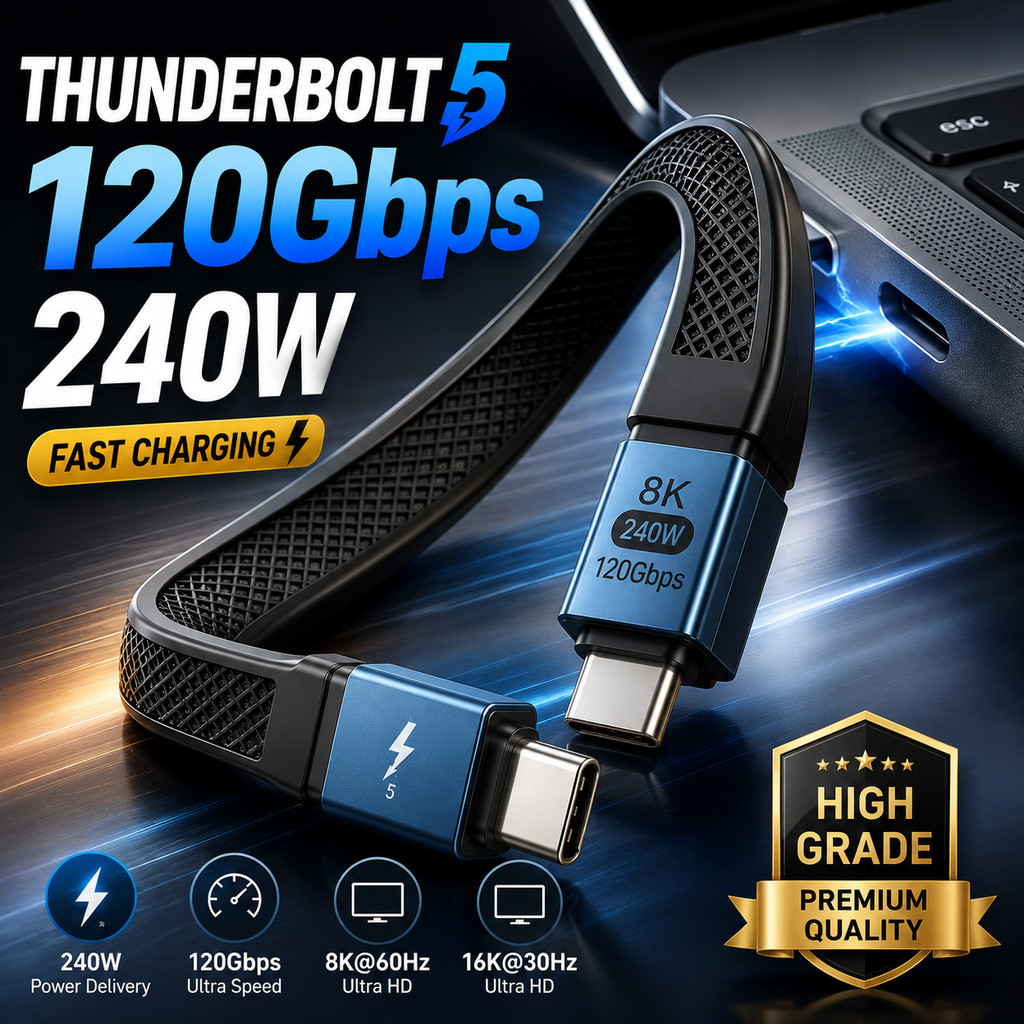 Kabel Usb Type C To Type C Thunderbolt 5 120gbps 240w 16k 30hz 8k 60hz Murah Bagus Awet Kuat Bahan A