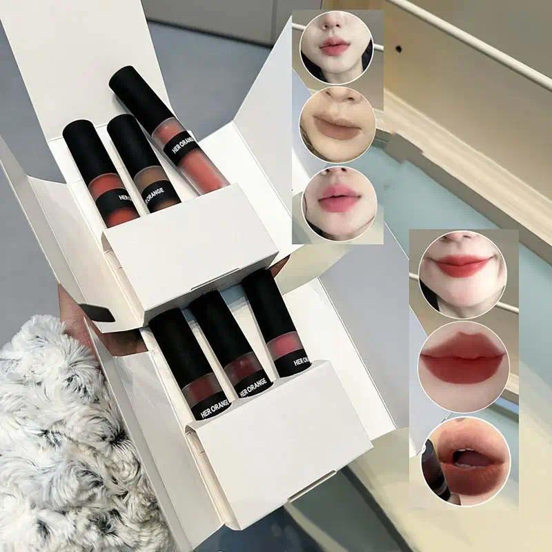HERORANGE Lipstik Matte Tahan Air Warna Nude Cokelat, Lip Gloss Velvet, Lip Tint Tidak Mengeringkan,