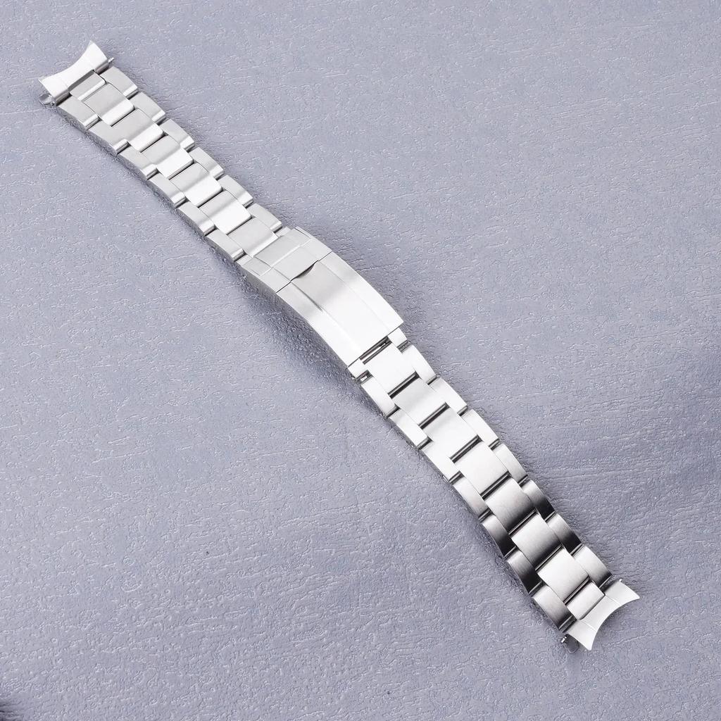 Rolamy 18mm Wat Band Strap Oyster Style 316L Stainless Steel Deployment Clasp Silver Bracelet For Se