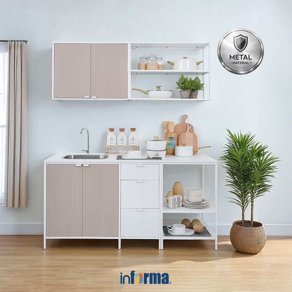 Informa Loris Kitchen Set Metal - Putih Beech Kitchen Cabinet Lemari Dapur Kitchen Storage Kabinet S
