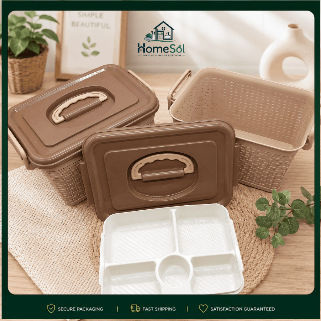 Kotak Makan Hajatan Lunch Box Plastik Rotan Coklat Gisella Keranjang Motif Rotan Gisella Keranjang L