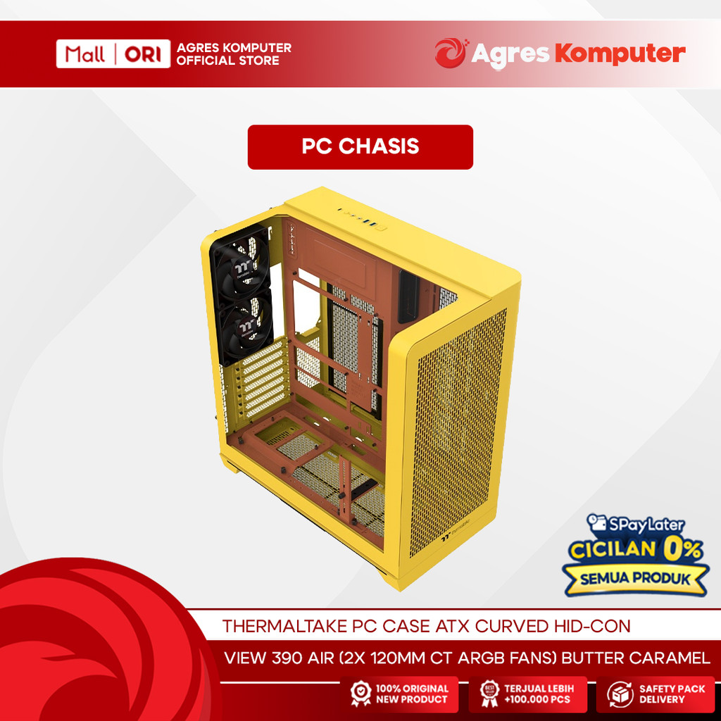THERMALTAKE PC CASE ATX VIEW 390 AIR CURVED HID-CON (2X 120MM CT ARGB FANS) BUTTER CARAMEL 2Y