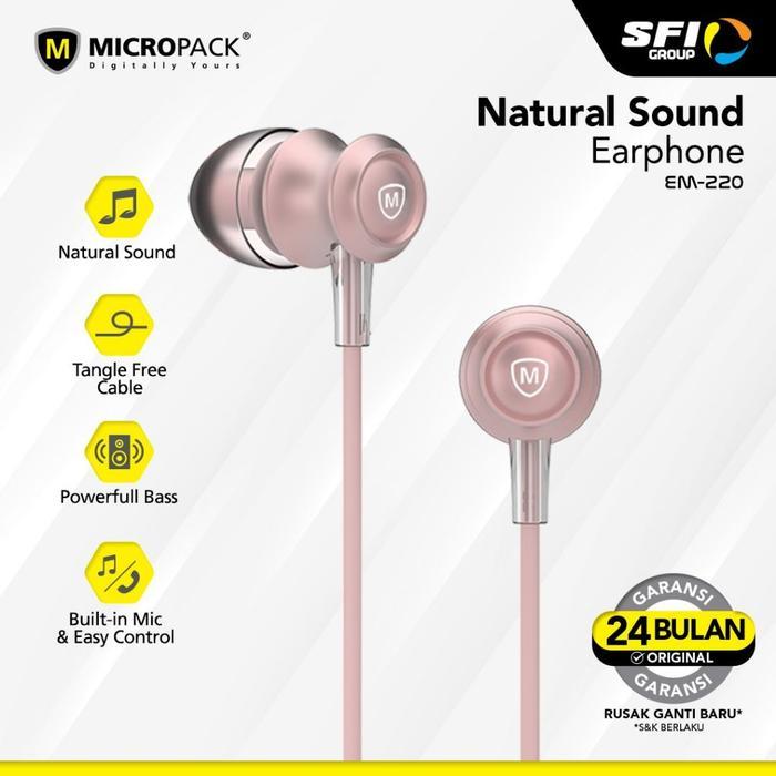 Micropack Headset Stereo In Ear Earphone With Mic - EM-220 - SFI Group - Merah Muda