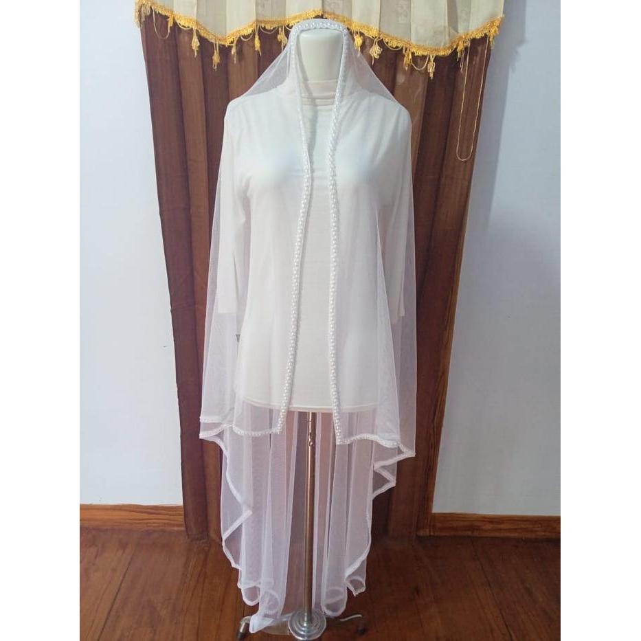 "panjang 160cm putih tulang" slayer veil mutiara/veil pengantin/slayer - coklat muda Terlaris
