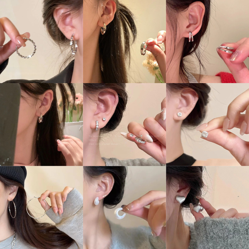 Lentz Anting Simple Elegan Alloy Y2k Silver Versitile Earring Stud Tusuk Wanita