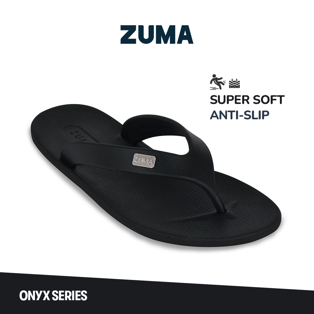 Zuma Men Onyx Black Sandal Jepit Pria Karet Empuk Kekinian Anti Slip