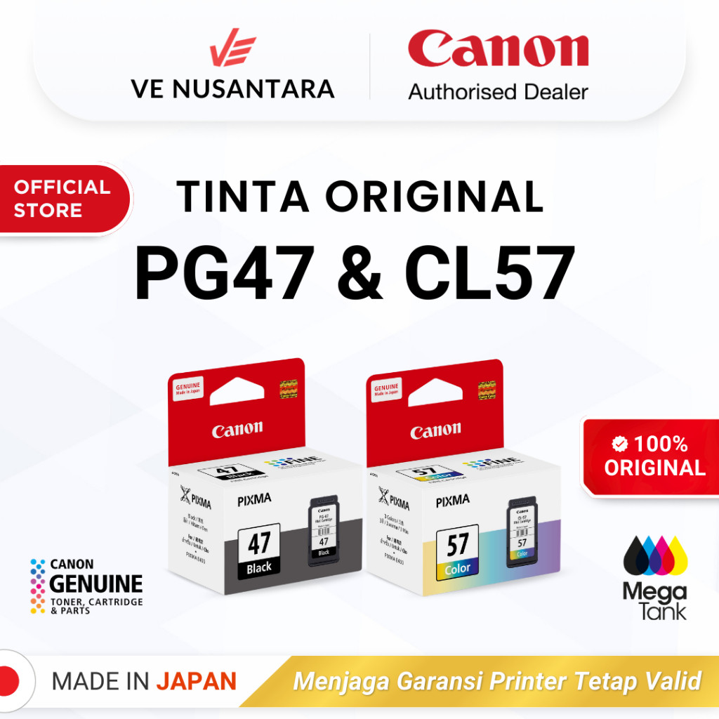 100% ORIGINAL Tinta Canon PG 47 / CL 57 - Tinta Canon E410 E470 E3470 E4570 - Tinta Asli