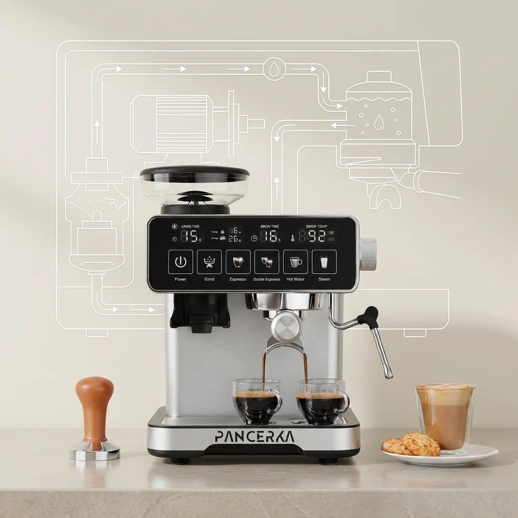 Professional  20 Bar Home Espresso Machine with Coffee Bean Grinder, Cappuccino Espresso Coffee Mach