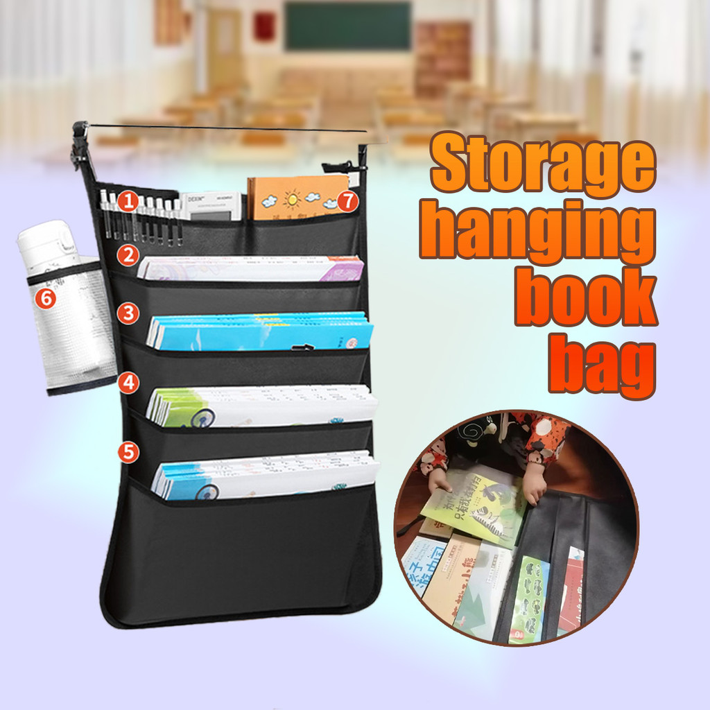 【1pc】 Tas buku meja gantung Dilengkapi dengan Pengait dan Tali Elastis Organizer Buku Meja，Penyimpan