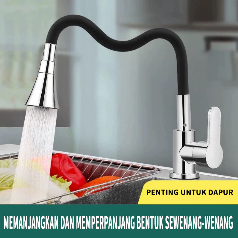 Kran Angsa Kran Wastafel Cuci Piring Hitam Kran Cuci Piring Dinding Anti Karat