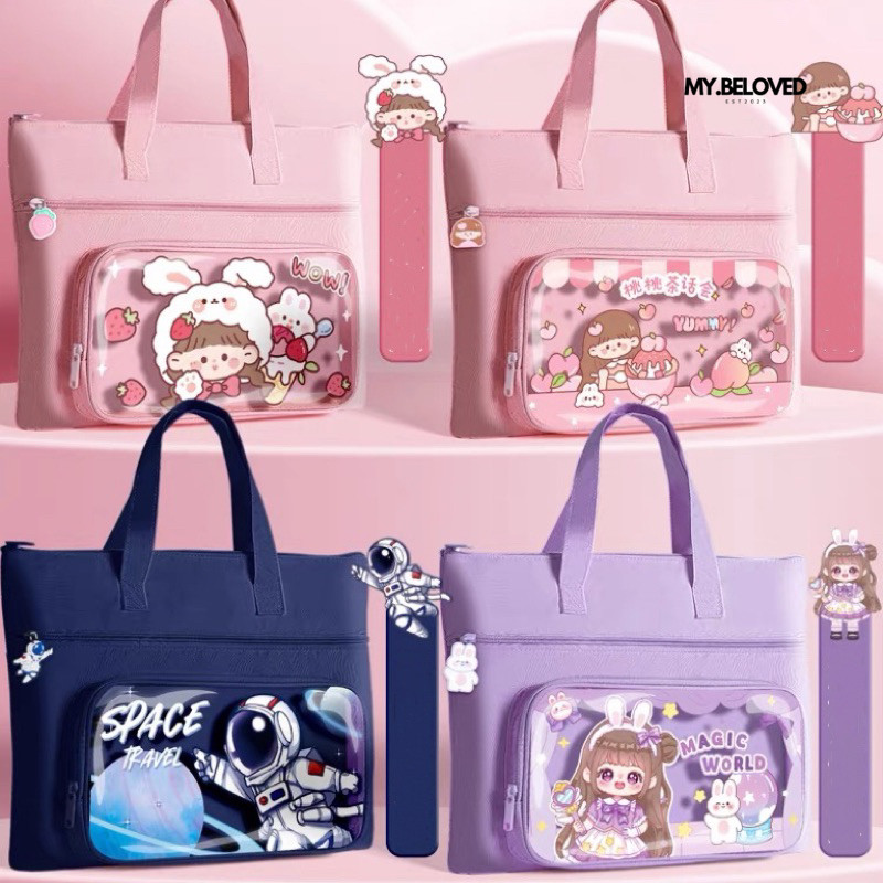 Tas Jinjing Transparan Kawaii – Motif Anime, Astronot, Kartun Lucu | Tote Bag Sekolah ,Les & Hangout