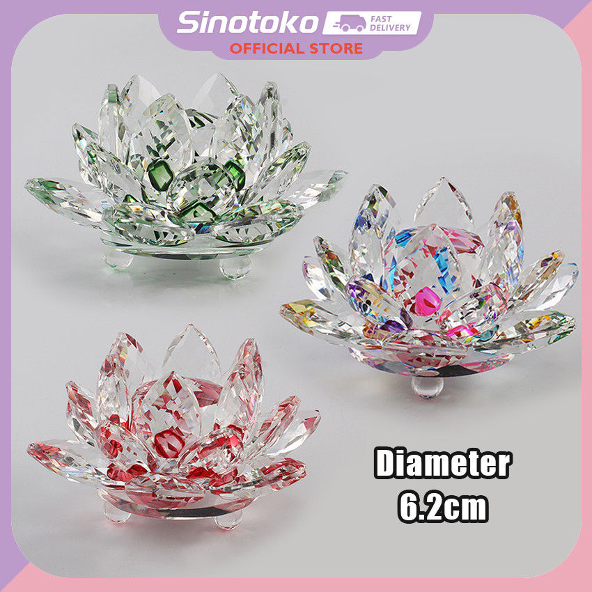 Crystal Lotus Candle Holder 6.2cm – Tempat Lilin Bentuk Bunga Teratai Kristal, Dekorasi Pajangan Hia