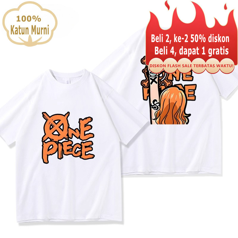 "HARGA MURAH"Kaos Polos Wanita Pria Karakter Kartun One Piece demi Keadilan Nami Serbu-KatunCOD