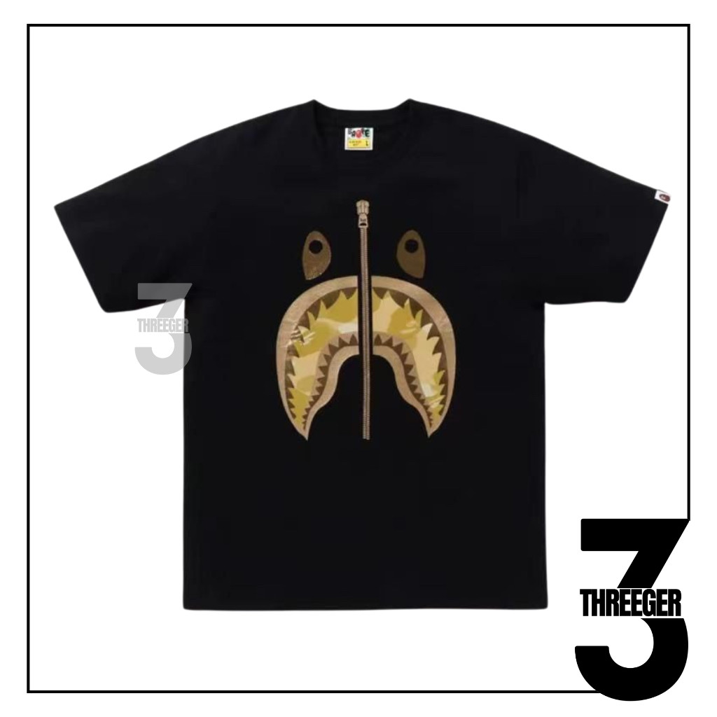 (COD) Bape Yellow Gold Camo Shark Tee Black Original