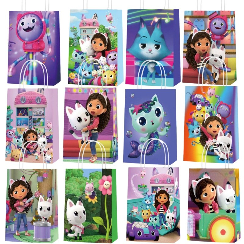 

Gabby Dollhouse Paper Tote Bags Birthday Party Cute Cat Candy Cookies Gift Bags Girls Princess Toys Christmas Arrangement Gift