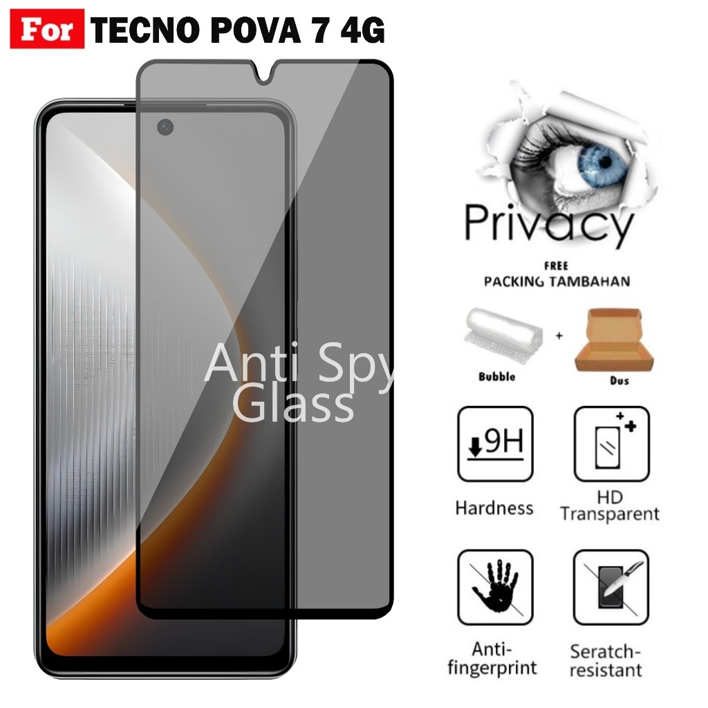 Tempered Glass Tecno Pova 7 / Pova 7 Ultra Anti Spy Pelindung Layar Privacy Full Cover Premium
