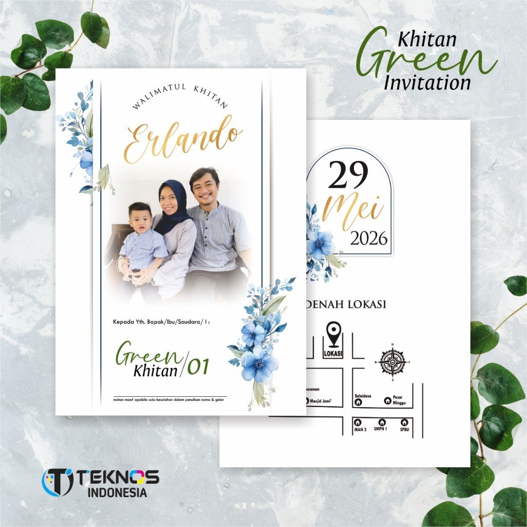 UNDANGAN KHITANAN CUSTOM - UNDANGAN KHITAN ANAK GREEN COLOR - UNDANGAN KHITAN FOTO