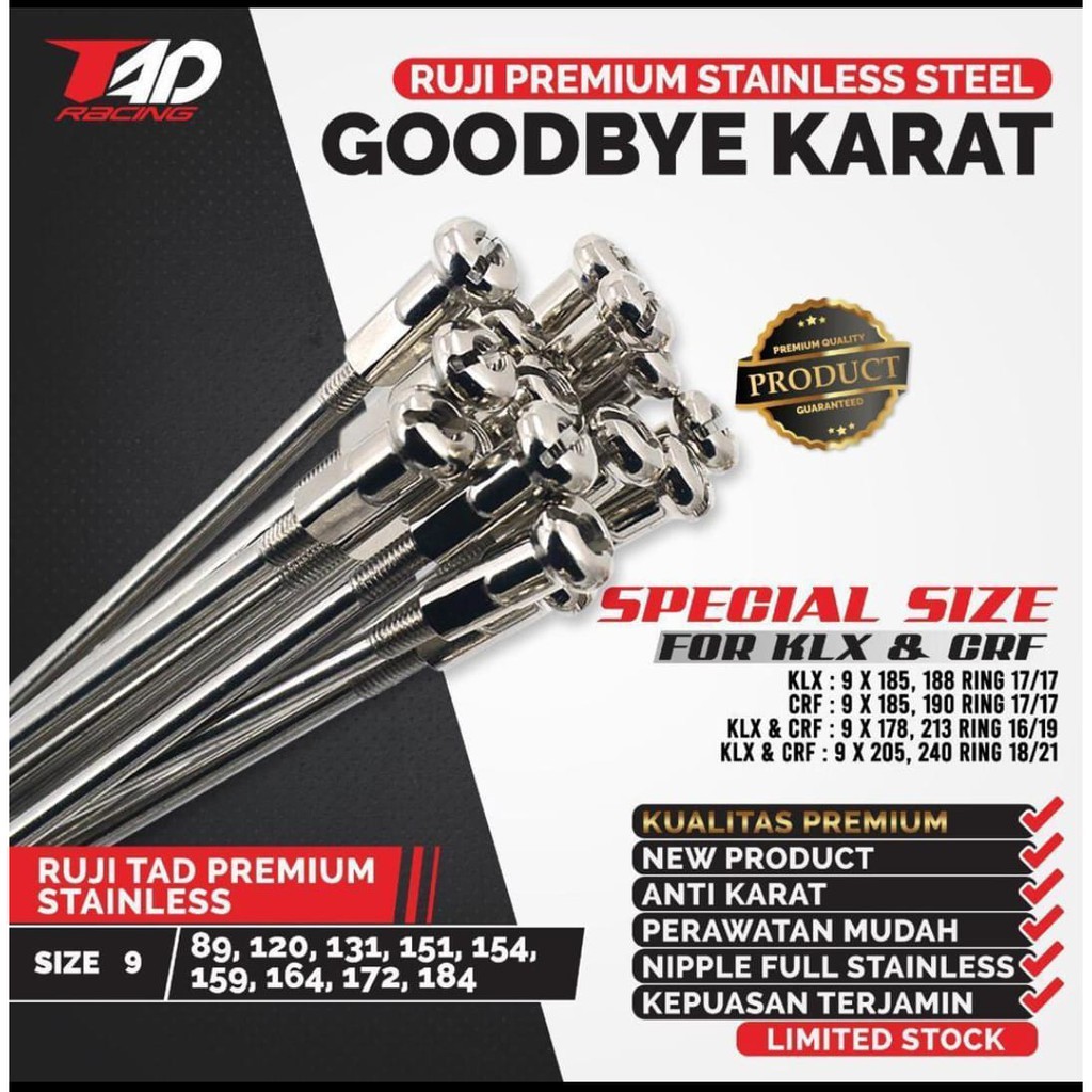 Ruji Motor Stainless Stell Merk TAD Ukuran 184 SS Anti Karat