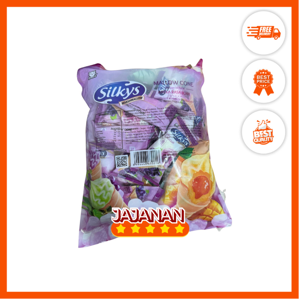 

[1 PAK ISI 20 pcs] Silkys Mallow Cone Marshmallow Bentuk Cone Aneka Buah 20x4.6gr | Jajanan Snack Grosir Termurah