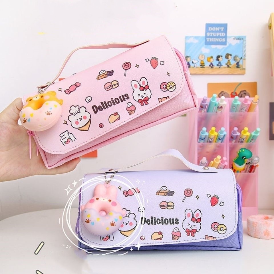 

Kartun tas pensil dekompresi/kapasitas besar siswa sekolah dasar tas pensil multifungsi dekompresi/cute girl heart 3D net pencil bag