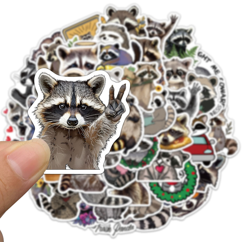 

50PCS Cartoon Raccoon Stickers Cute Animal Account Material Phone Case Laptop Luggage Water Bottle Waterproof Stickers