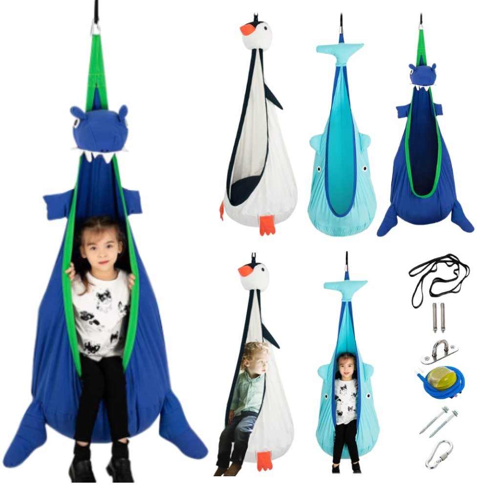 

Children Hanging Chair with Inflatable Cushion Cloth Swing Bed Wear Resist Comfortable Seat Nest for Indoor Courtyard Playing