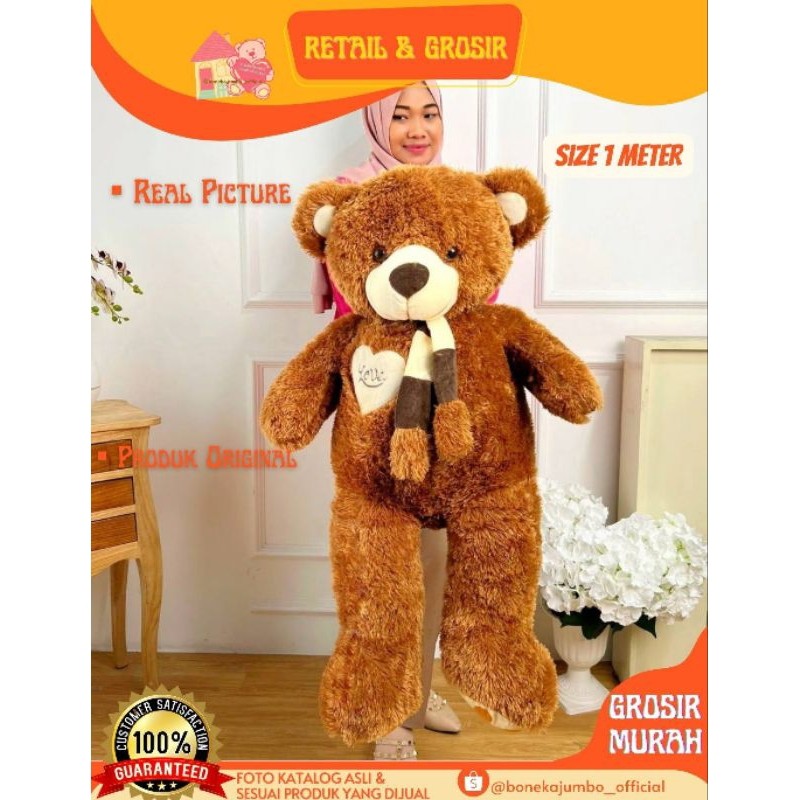 

BONEKA BEAR BERUANG JUMBO SYAL TELAPAK LOVE 1M | Boneka Teddy Bear Syal Premium BEST SELLER