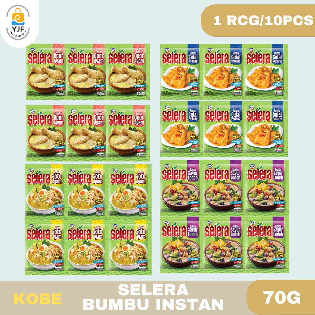 

Kobe Selera Bumbu Instan 75g - 1 RCG/10PCS Bumbu Gulai Padang / Opor Ayam / Sayur Lodeh / Soto Ayam / Bumbu Masak