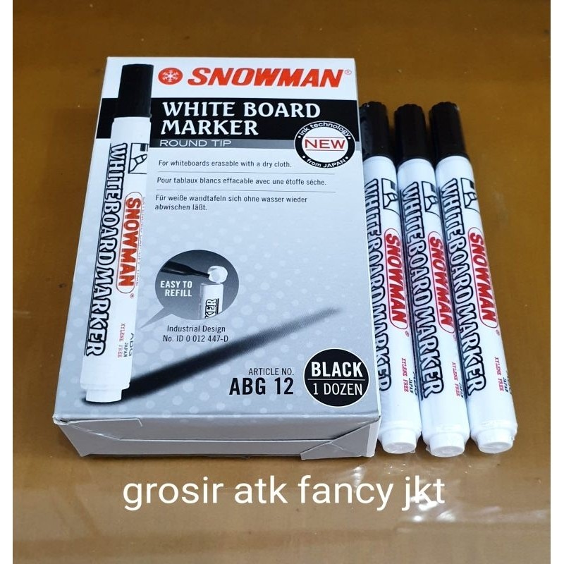 

ABG 12 Spidol Whiteboard Marker Snowman ABG-12 HITAM Bisa Dihapus