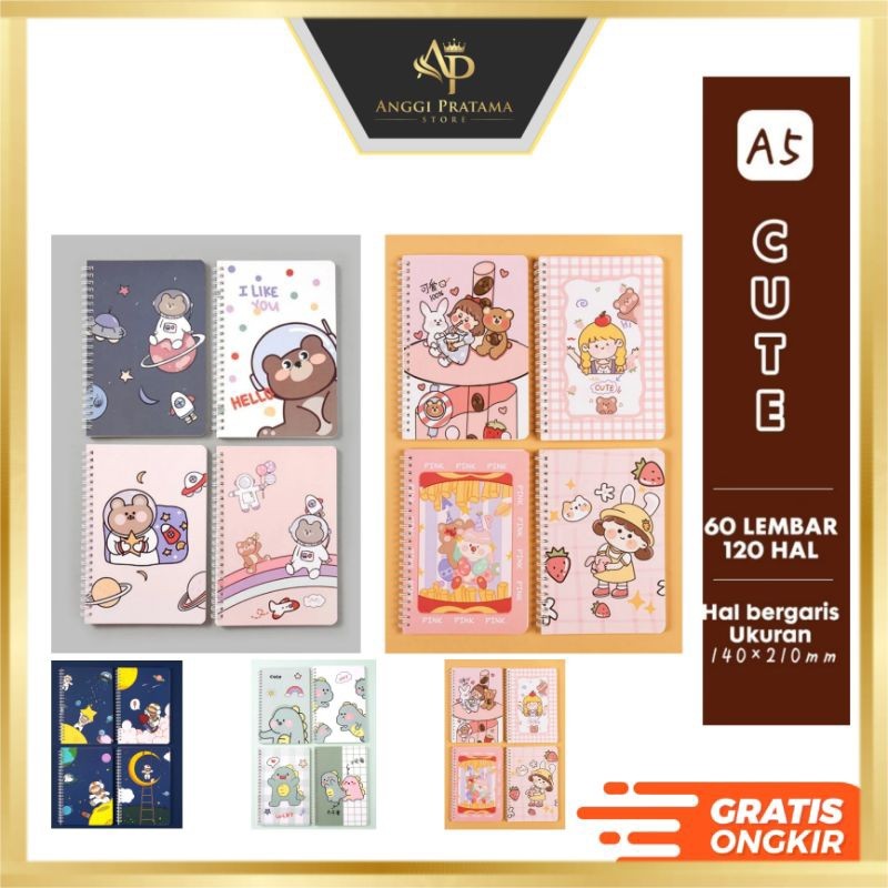 

COD Buku Tulis Ring A5 garis / Notebook catatan Sekolah spiral isi 60 lembar a5 ring jurnal notes karakter