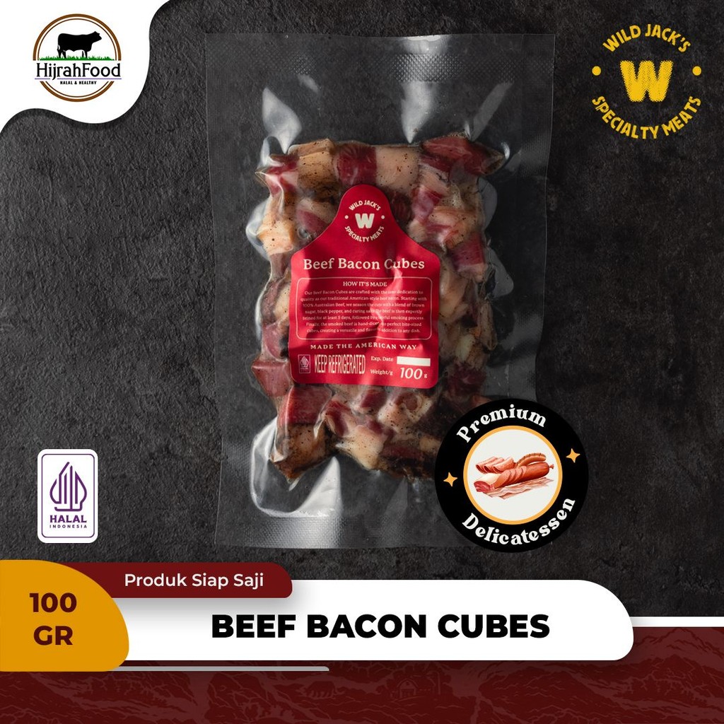 

Wild Jack's Premium Smoked Beef Bacon Cubes ~ Daging Sapi Bacon Asap Delicatessen - 100 gram