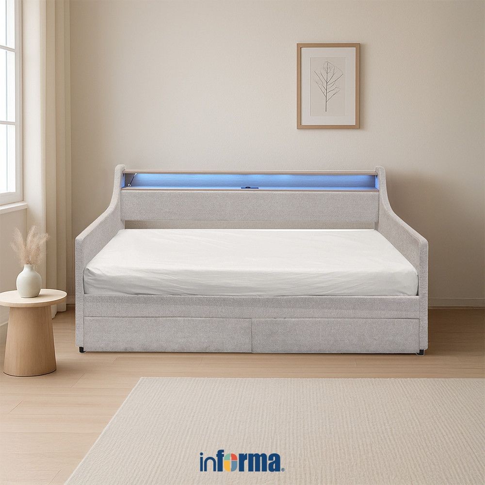 Informa Mia Tempat Tidur Daybed Dengan Matras - Abu-Abu Bed Frame Ranjang Dipan Tempat Kasur