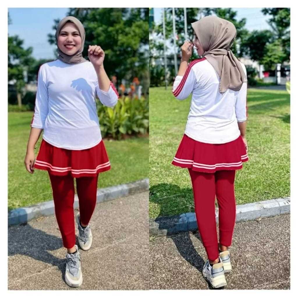 Setelan Rok Legging Nike Casual Trendy Masa Kini Sporty Setelan Baju Olahraga Wanita Muslim Terbaru 
