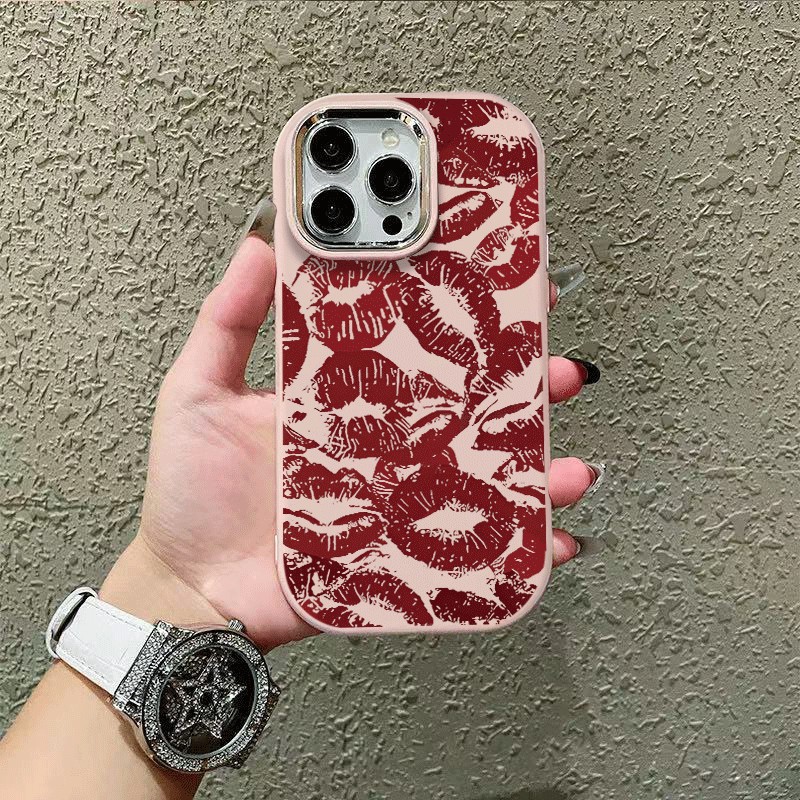 COD Casing hp Cangkang bahan silikon tahan guncangan dan tahan jatuh Pola bekas lipstik IPhone 6+/7+