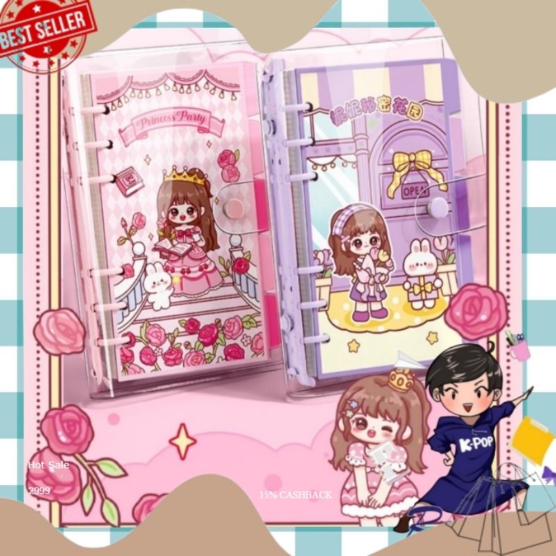 PREETY NEW A6 ORJI Set Binder Diary Kertas NINI PRINCESS & FRIENDS RIBBON