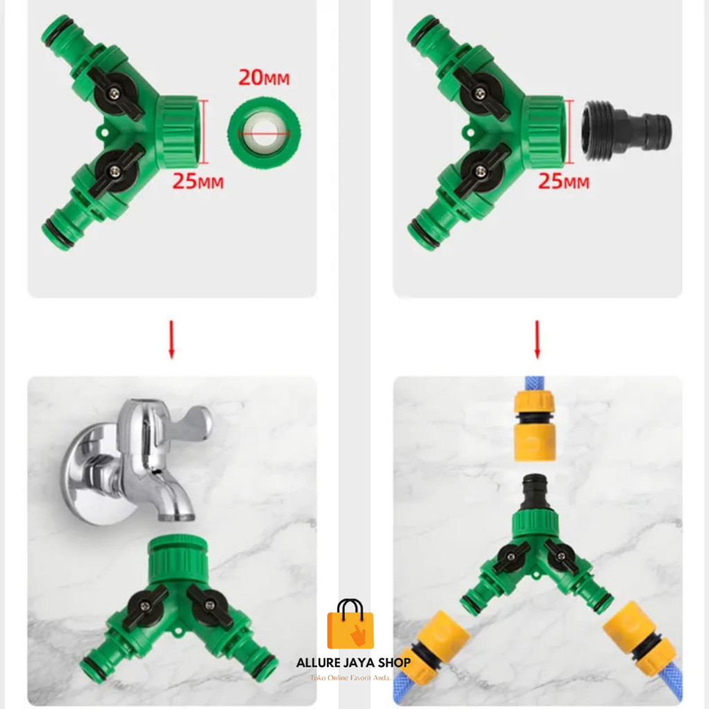 Alltechshop_ [Ajs] Splitter Stop Kran Air Konektor Cabang Kran Drat Tipe Y 1/2" 3/4 Konektor Cabang