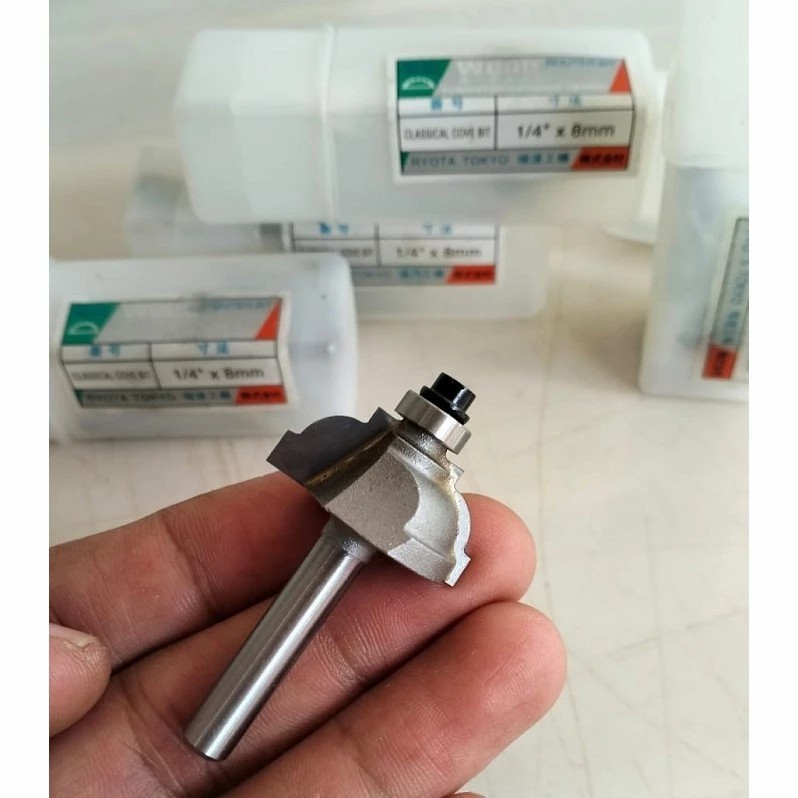 RYOTA Mata Profil Classical Cove Bit 1/4 x 8 mm Mata Mesin Trimmer Router Propil Lis Kayu RYOTA ORIG