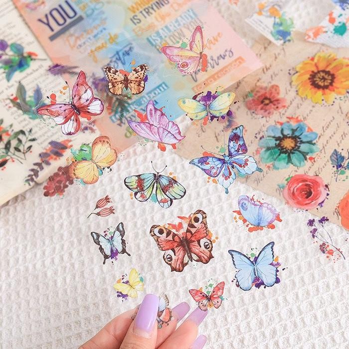 

Sticker Waterproof Bunga iSI 6 Lembar / Pack FLOWERS AND QUOTE EDITION PVC PET Journal Stickers Cute Craftycharm