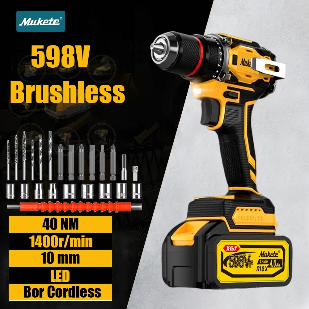 Mukete Brushless 598V  Bor Baterai bor cordless mesin bor baterai bor impact baterai Brushless Upgra