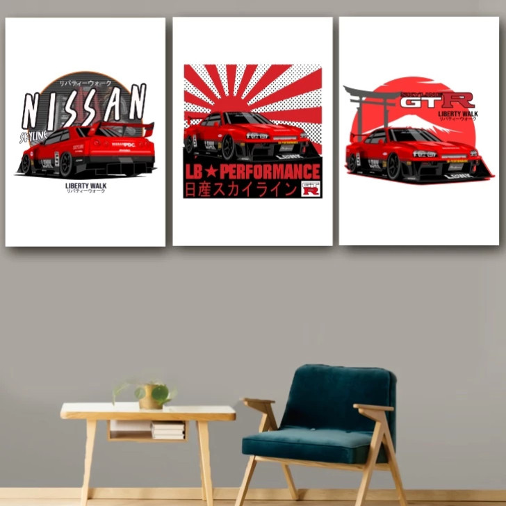 GILAN Poster Kayu Mobil NISSAN SKYLINE R34 BNR34 LBWK LIBERTY WALK Pajangan Dinding