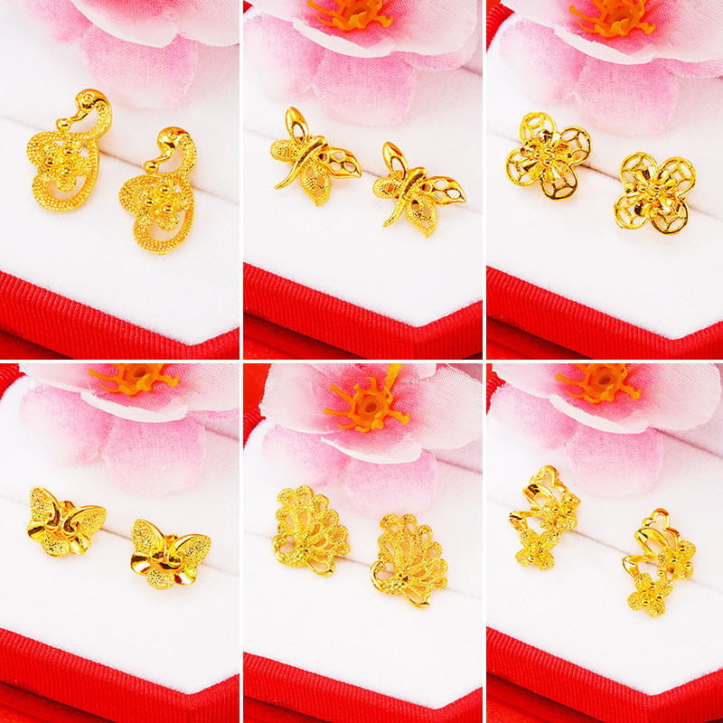 Anting pejantan bunga emas imitasi temperamen wanita, anting mawar emas pasir emas asli berlapis tem
